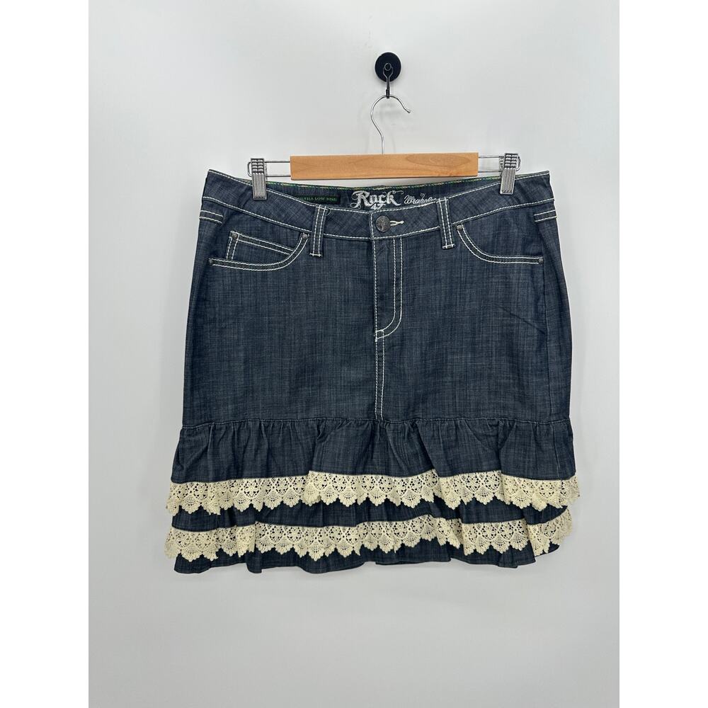 Rock47 Wrangler Denim Mini Skirt Women Sz 31 Country Lace Line Dancing‎ Festival